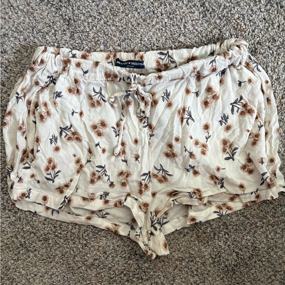 Brandy Melville Cream and Brown Floral Shorts